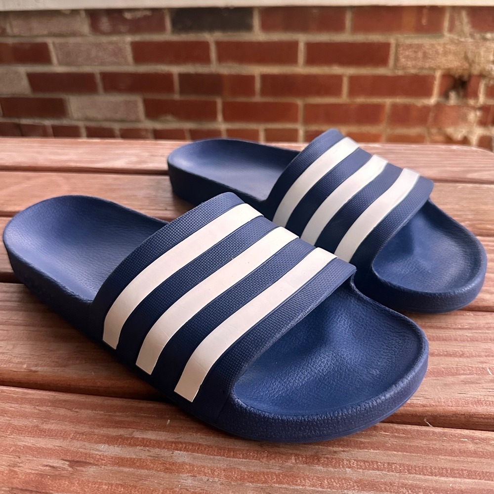 Adidas Adilette Slide Sandals Navy Blue White‎ Three Stripe Mens Slides 11